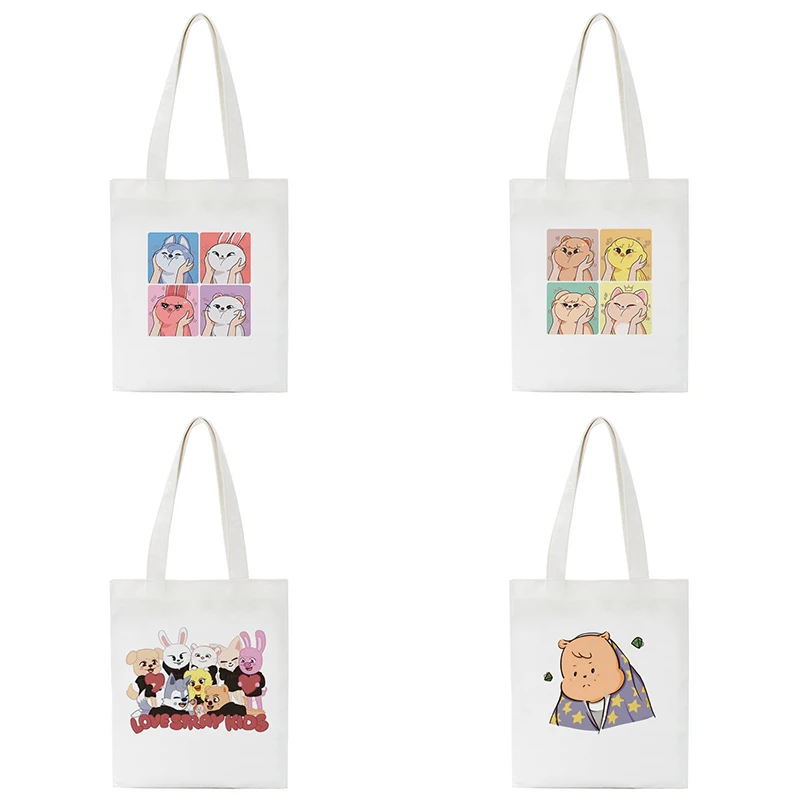 

Korean SkZoo Stray Kids Canvas Shopper Bag Tote Bags Shoulder Bag Women Large Capacity Harajuku Reusable Shopping Bag Handbag