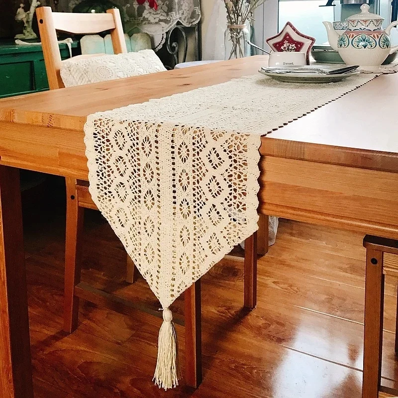 Lace Hollowed Table Runners Pendant Tassel Simple Tea Table Europe TV Cabinet Tablecloth Lace Dresser Table Flag Shoe Dust Cover