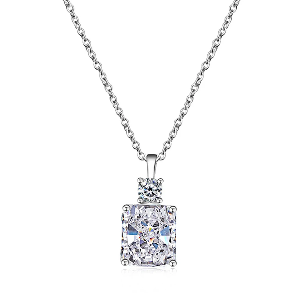 

WPB S925 Sterling Silver Necklace Women Ice Flower Square Diamond Necklace Female 9 * 10mm 8A Zircon Luxury Jewelry Girl's New