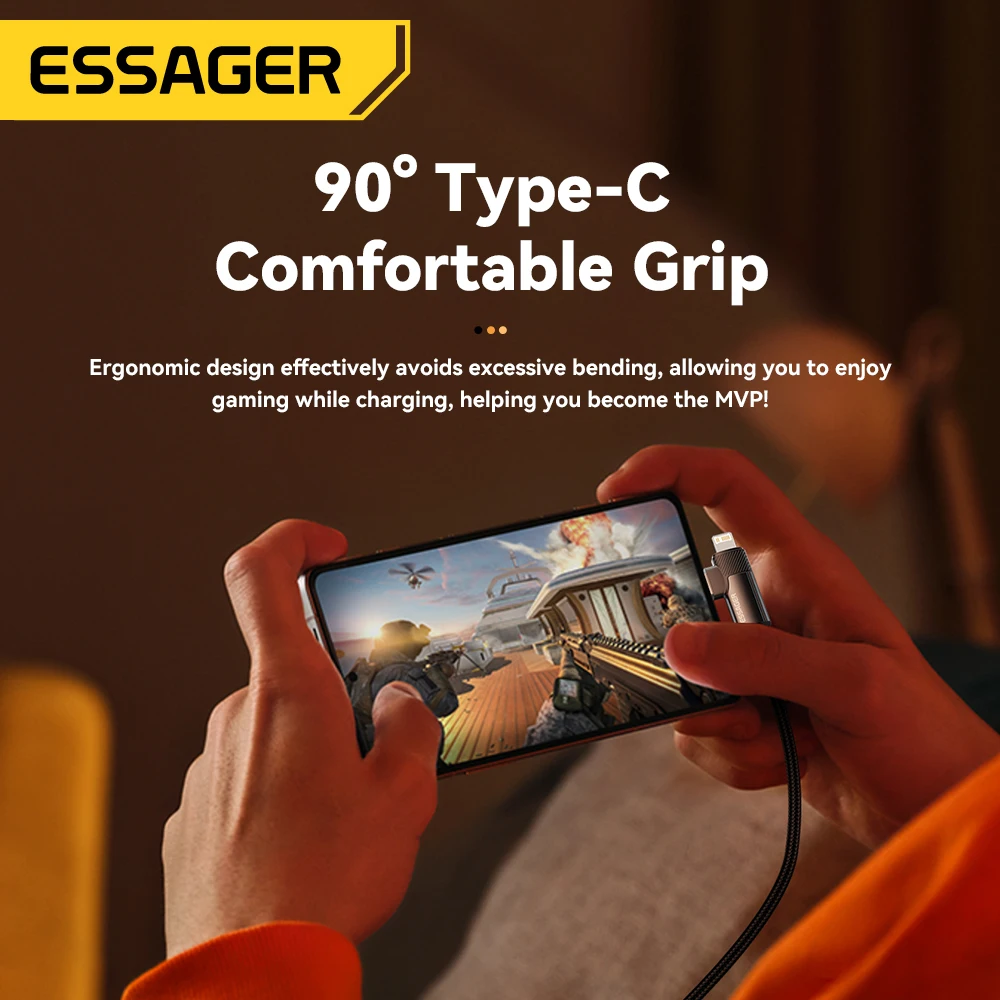 Essager PD 2 в 1 USB A-кабель угол 90 градусов тип C/Lightning кабель для быстрой зарядки iPhone 16 15