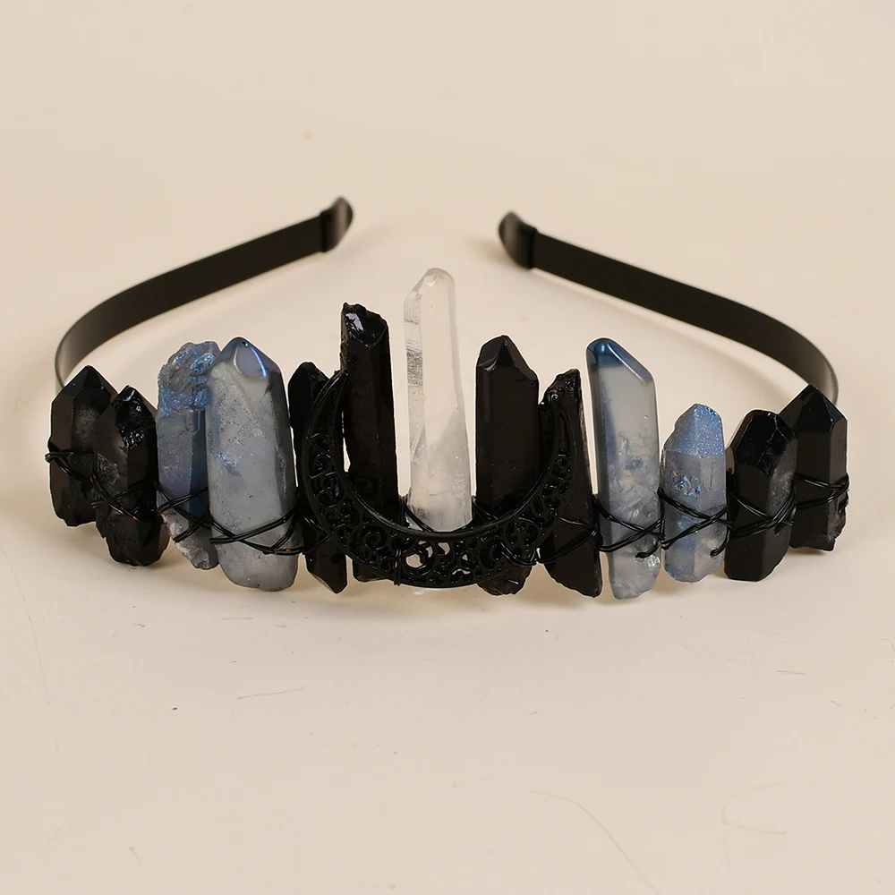 

Bridal Hair Accessories Headpiece Quartz Crystal Point Pendants Headwear Mermaid Wedding Hair Battette Piece Crown Tiara Witch
