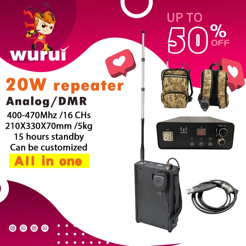 Wurui B2 repeater DMR Backpack relay station 20w digital Mobile walkie talkie Two-way radio radios ham UHF professional portable