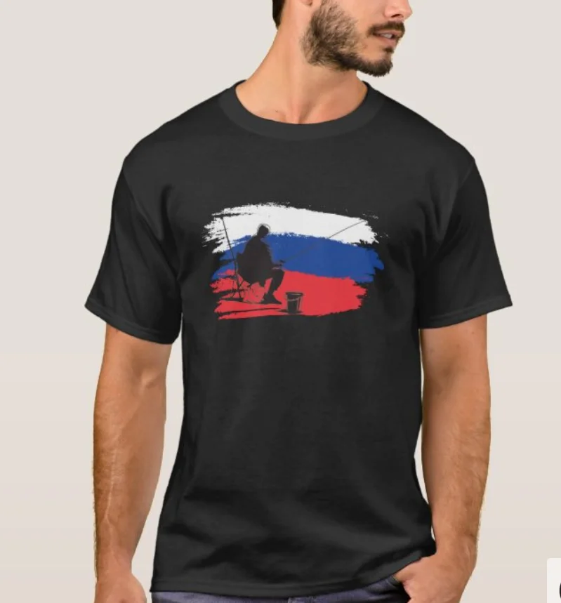 

Russia Flag Angler Silhouette Russians Immigrant T-Shirt. Summer Cotton Short Sleeve O-Neck Mens T Shirt New S-3XL
