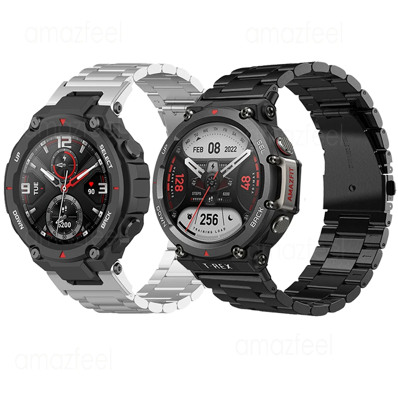 

Ремешок из нержавеющей стали для смарт-часов Amazfit T Rex 2, металлический браслет, аксессуары для Amazfit T Rex/T Rex Pro