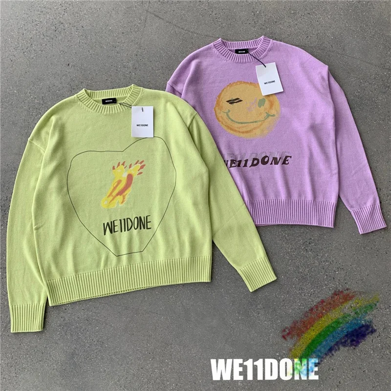 

Purple Green We11done Sweater Men Women 1:1 High-Quality Fashion Casual Knit Welldone Sweatshirts