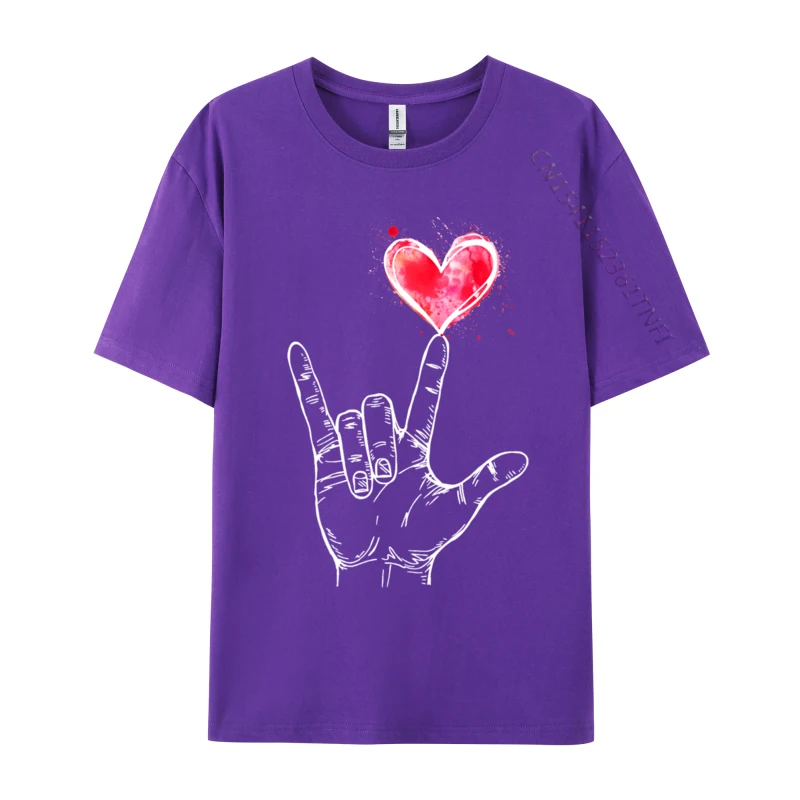 I Love You Hand Sign Casual Camisa T Shirts Tops Loose Cotton Slim Fit Tee-Shirt Normal Men Tees