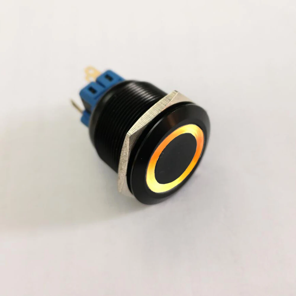 25mm Black Aluminum 12V White Blue Ring Illumination Momentar Start Switch+CE+RoHS+UL |