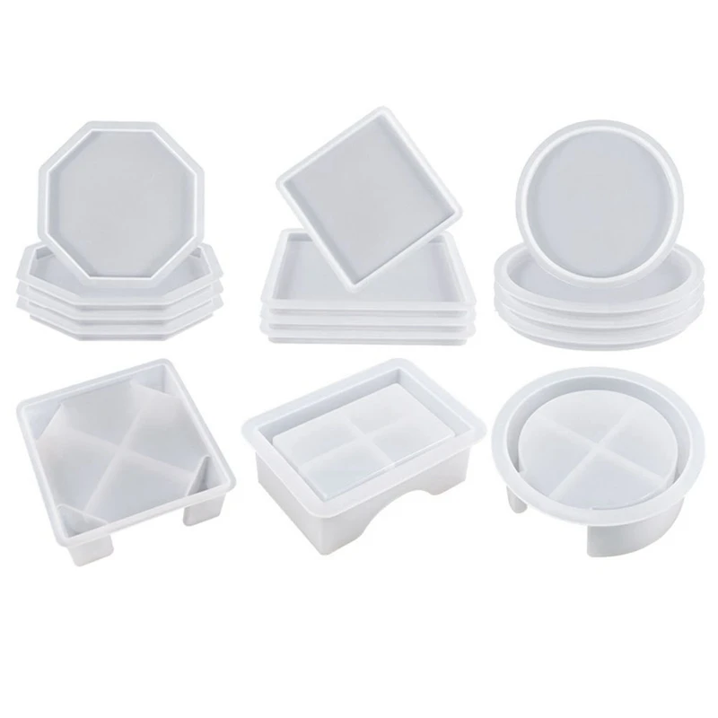 

15 Pcs Coaster Molds Coaster Silicone Molds With Round Square Octagon Shape Holder Molds