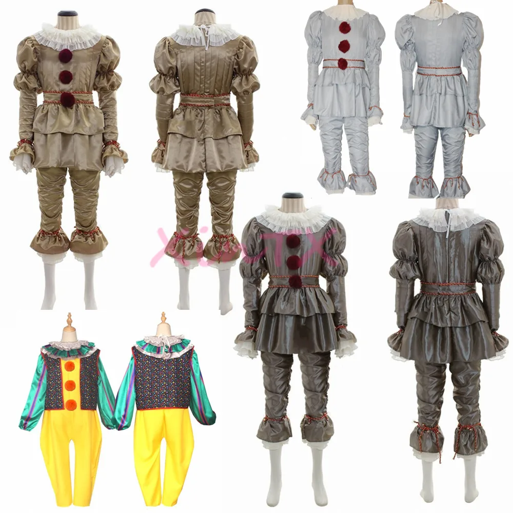 

Movie Pennywise Halloween Cosplay Costume Adult Men Women Stephen King's It Gold Silver Blue Terror Suit Costumes