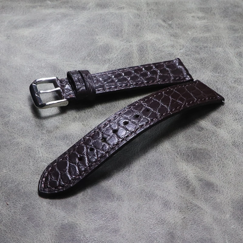 Thin Crocodile Leather Replacement Watchbands Alligator Grain Watch Band Bracelet 18mm 20mm 21mm 22mm Dark Coffee Soft Strap Men