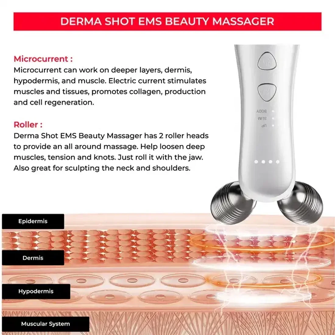 Домашнее использование 10 минут от Derma Shot Ems роликовый массажер для подтяжки лица
