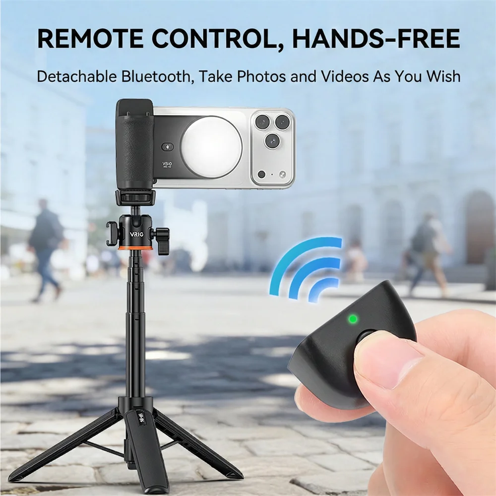 Фото Магнитный держатель для телефона VRIG Bluetooth с беспроводным пультом ДУ и подсветкой 1/4 дюйма, селфи-рукоятка для iPhone 17-12 и Android-смартфонов, для видеоблогинга №5