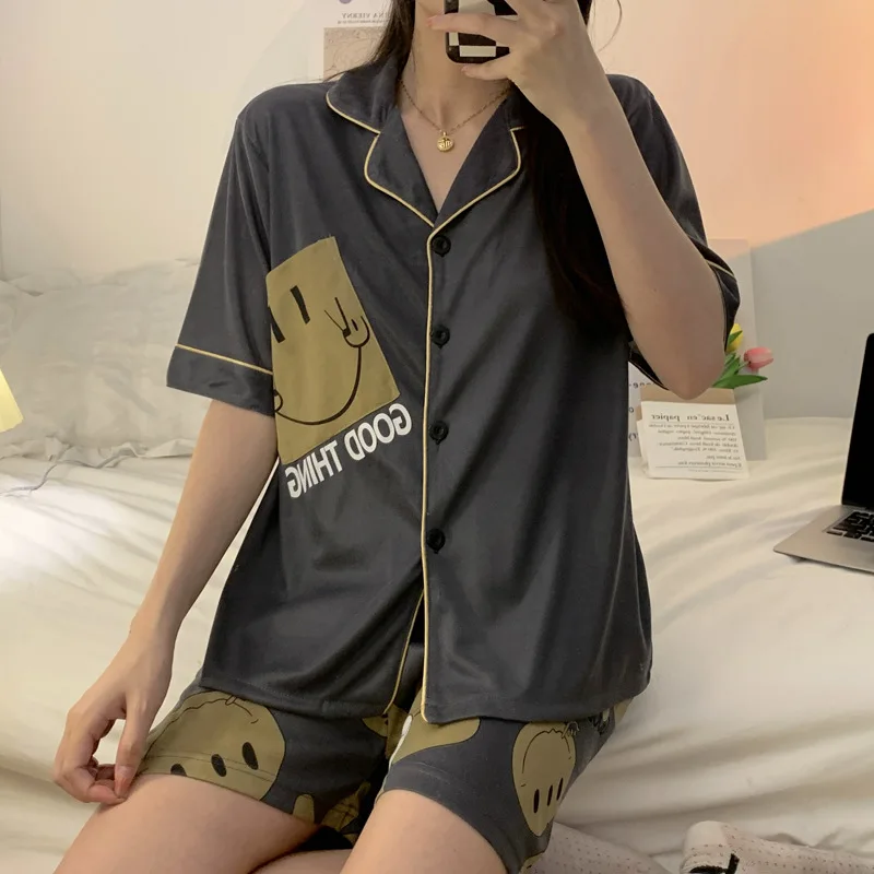 

Yasuk Summer Fashion Women's Casual Girl Lovely Pocket Sleepwear Pajamas With Shorts Pant Gentle Print Happy Smile Flower