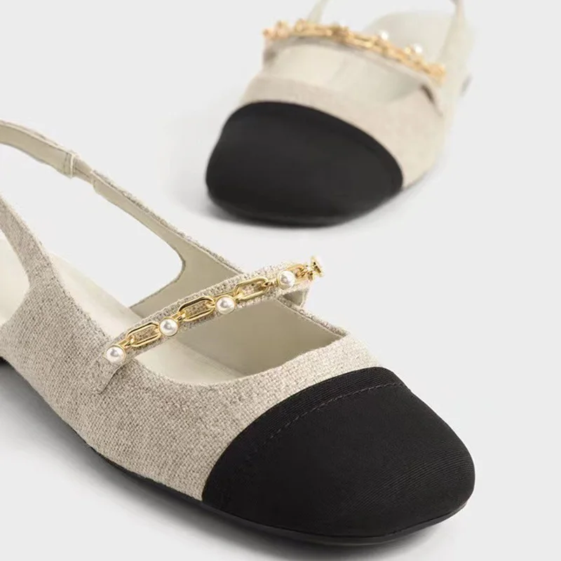 TRAF Flat Shoes Women 2022 Fashionable Patchwork Square Toe Spring Autumn Single Shoes Mary Jane Black Simple Ladies Shoes