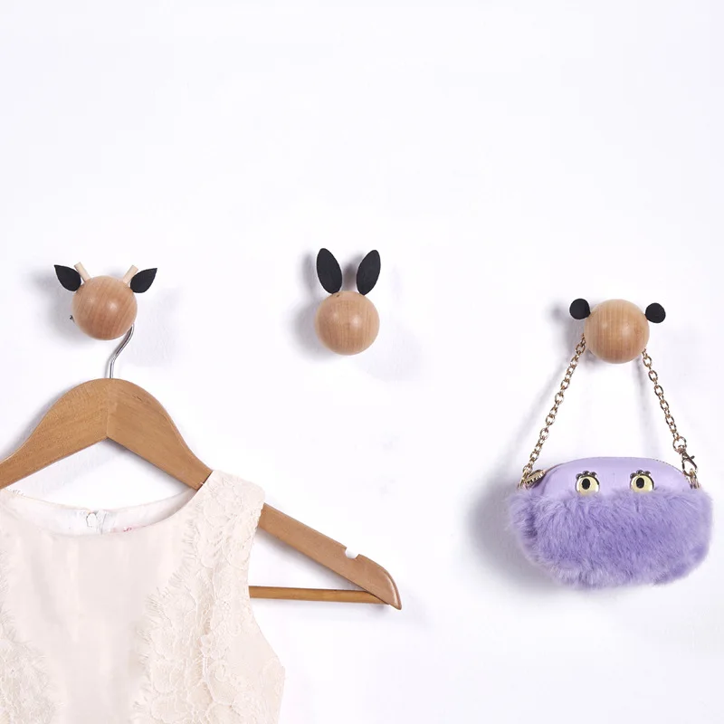 

Wooden Coat Hook Cartoon Animal Head Wall Hooks Deer Bear Rabbit Kindergarten Baby Newborn Gift Children's Room Decoration