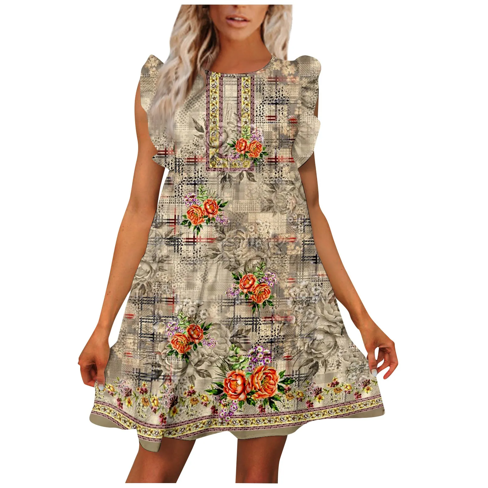 

Женское летнее платье 2023, модное удобное платье без рукавов с круглым вырезом и принтом, женское роскошное мини-платье, бесплатная доставка