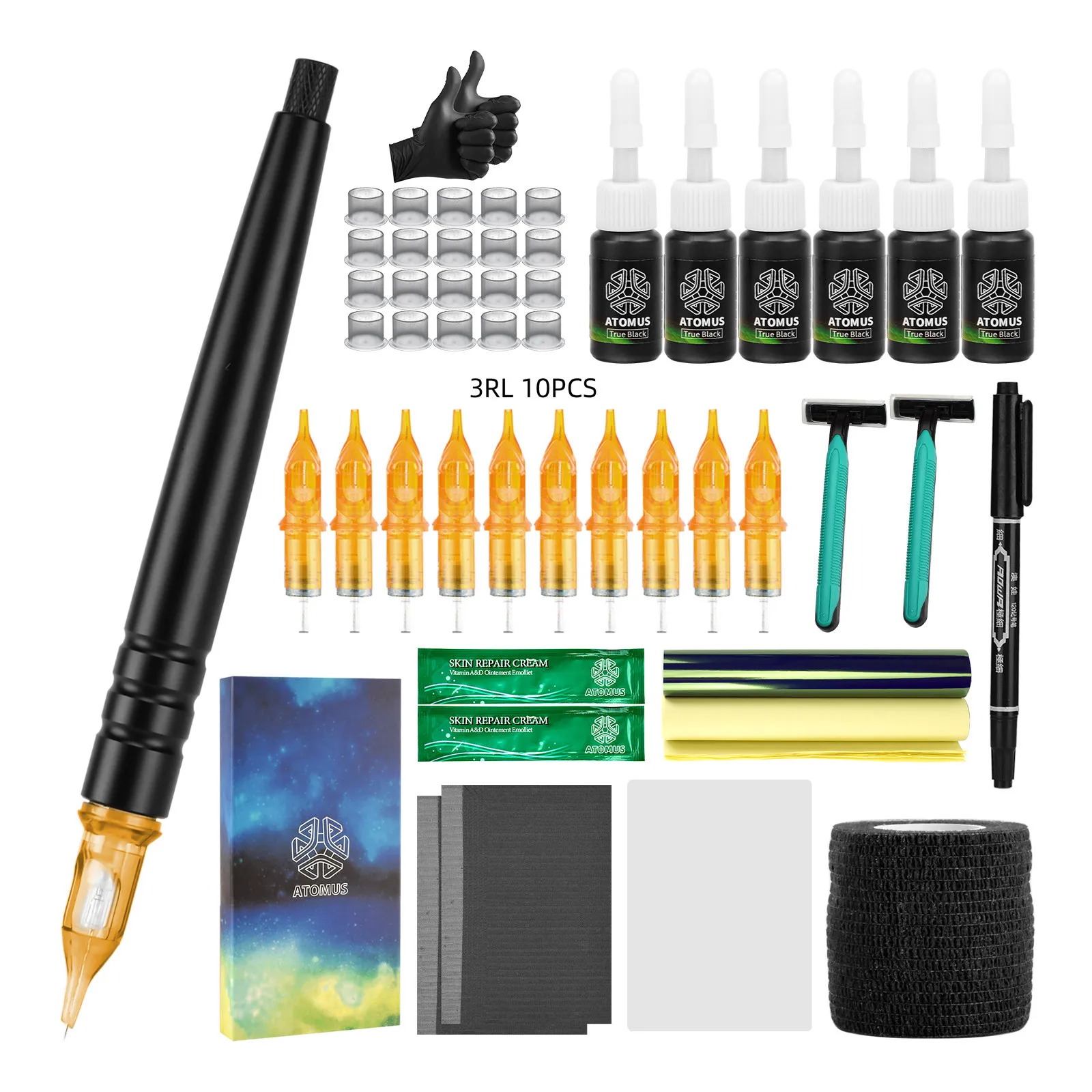 

2022 Black aluminum alloy tattoo needle hand thorn pen yellow all-in-one needle tattoo consumables set WSTZ0820-823 tattoo pen