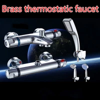 brass intelligent thermostatic shower faucet concealed hot and cold water mixing valve temperature control valve triple set