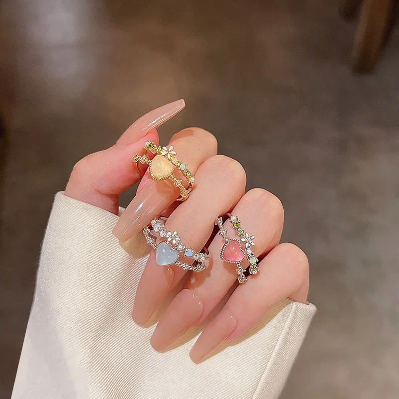 

Online Celebrity Double Layer Love Ring for Women, Light Luxury, Small and Simple, Fresh Flower Index Finger Ring Wholesale