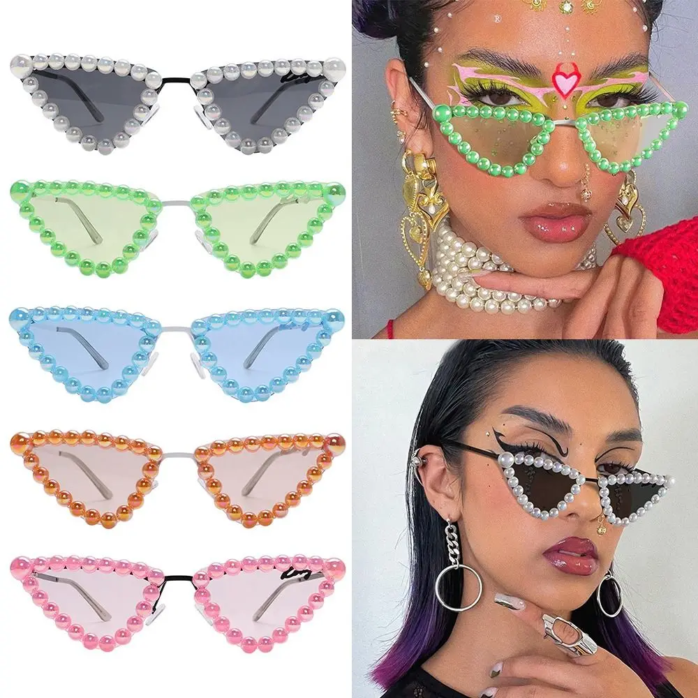 

UV400 Small Bling Cat Eye Y2K Glasses Pearls Sunglasses Rimless Sun Glasses Luxury Shades