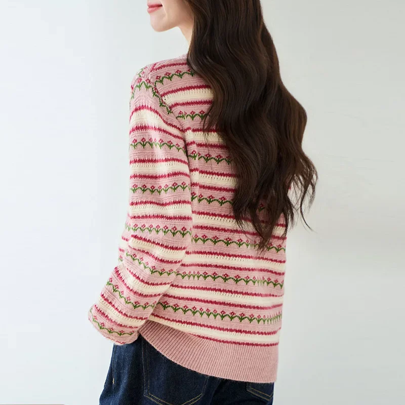 Новинка 2024 женский полосатый свитер вязаный кардиган куртка осенняя коллекция
