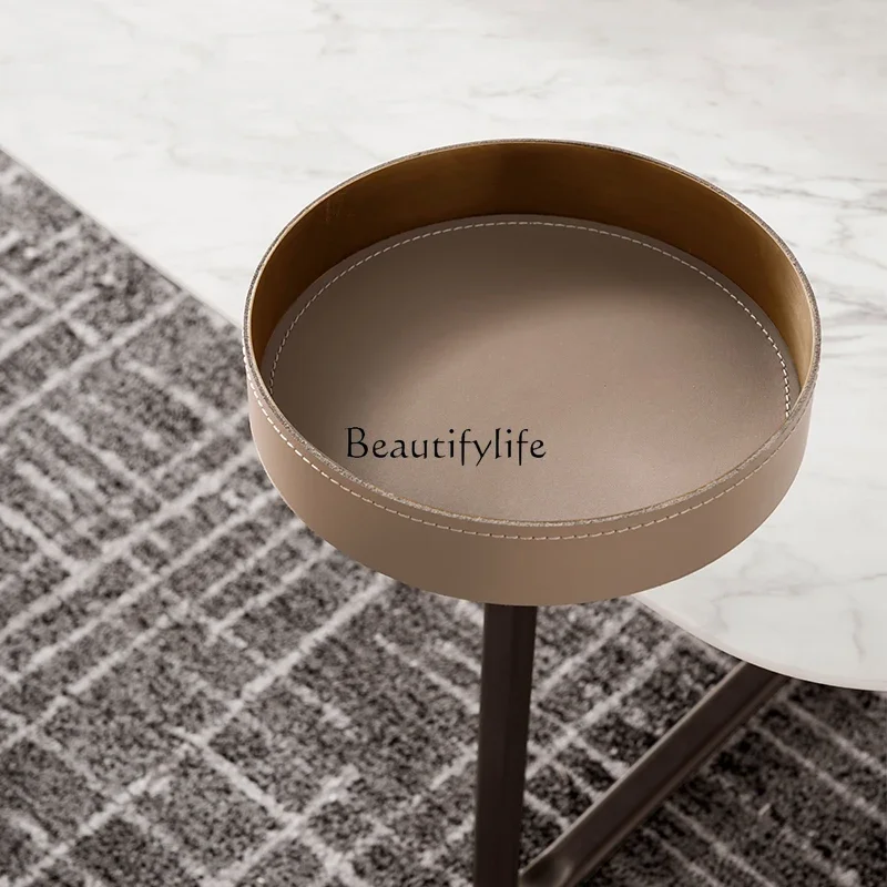 Итальянский минималистичный мраморный журнальный столик седло твердая кожа