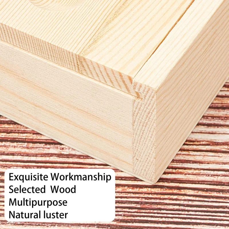 4Pcs Unfinished Natural Wooden Box Square Slide Top Jewelry Storage Container Multi-function Crafts Packing Case DIY Decor