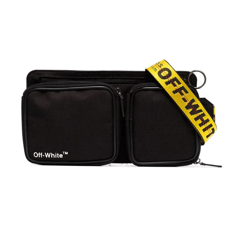 

2024 Fashion OFF WHITE Removable Boys Multi Pockets off Shoulder Bag Cordura logo Yellow Webbing White Crossbody