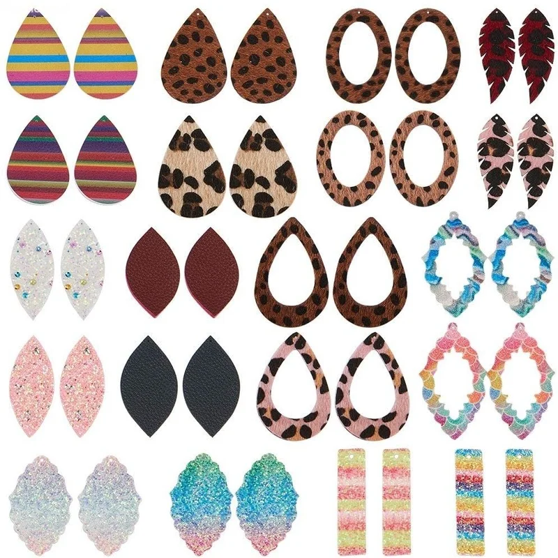 

40Pcs 10 Style Leather Charms Pendants Big Drop Dangle Earring Making Mixed Shape Pendants for DIY Earring Jewelry Making