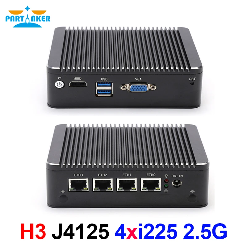 Firewall ApplianceIntel Celeron J4125 Mini PC Quad Core 4 Intel i225 2.5G LAN HD-MI VGA pfSense Fanless Soft Router ESXI AES-NI