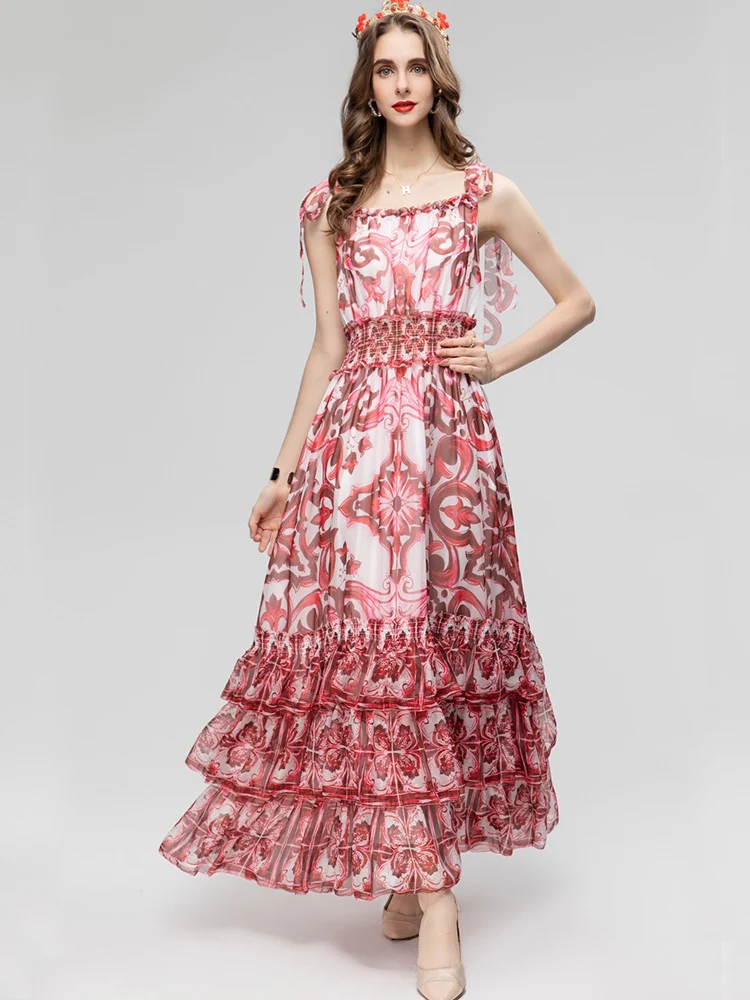 

Женское платье на бретелях-спагетти, с фарфоровым принтом