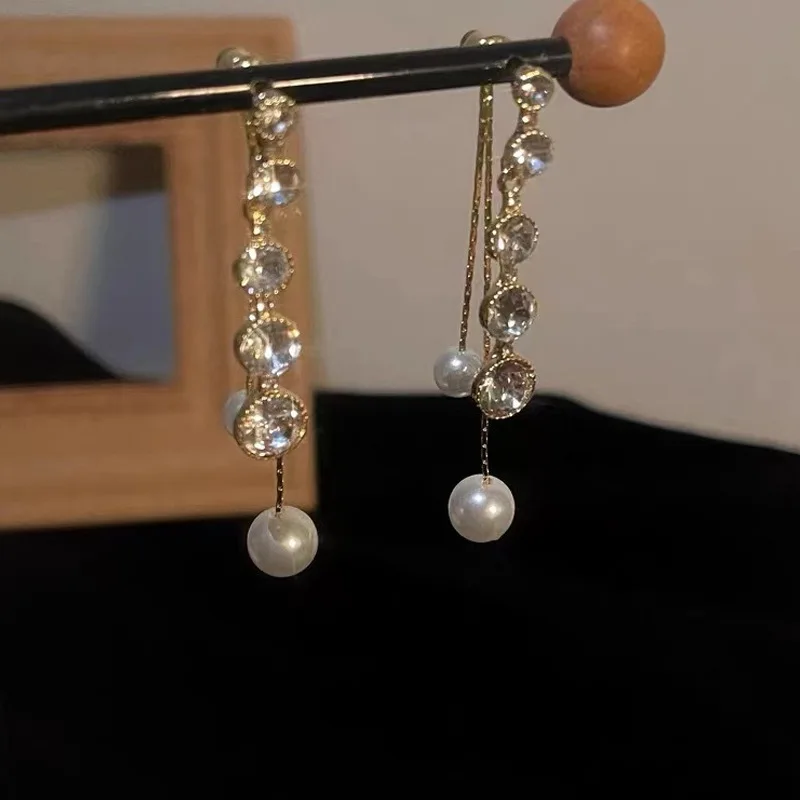 Korean Fashion Retro Two Ways to Wear Full Zircon Pearl Tassel Delicate Elegant Ladies Earrings Birthday Gift Luxury Wholesale