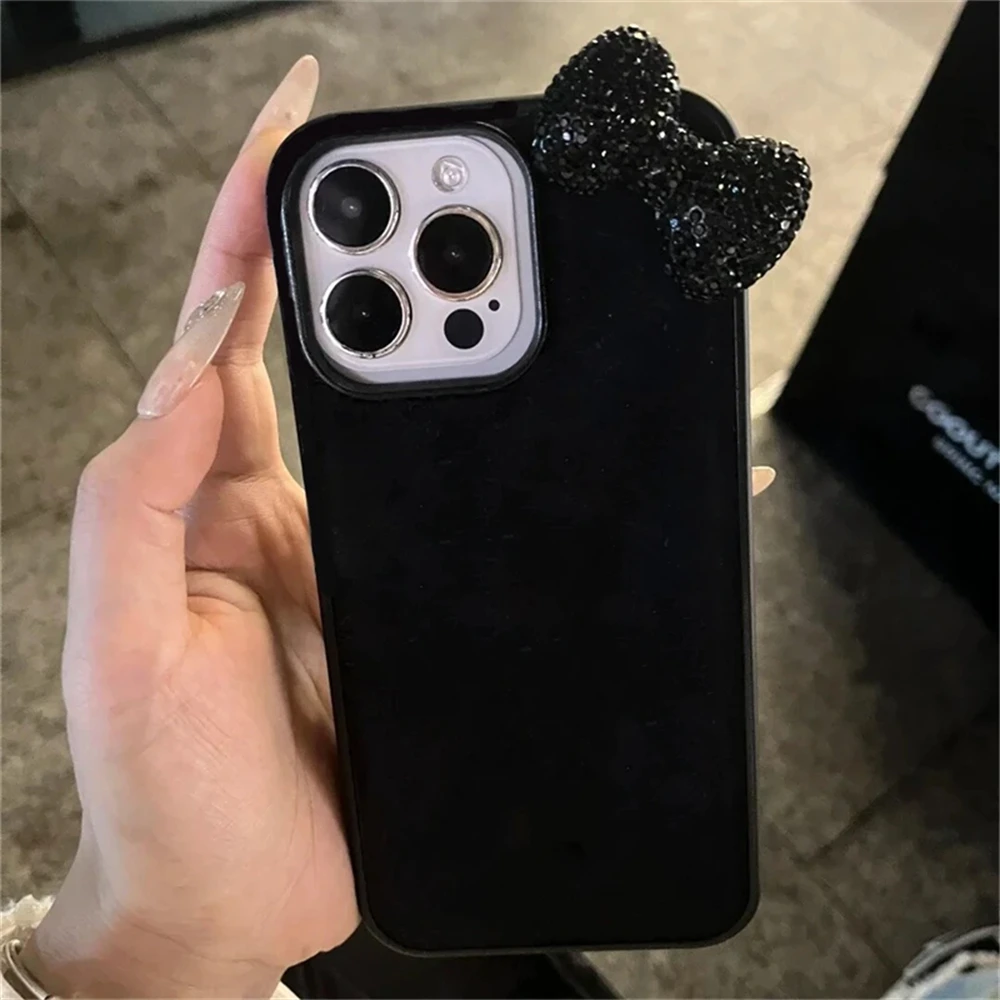 Фото Чехол с блестящим 3D бантом и диаметром для iPhone 16, 15, 13, 12, 11 Pro Max 15 Plus 13 Mini X XR XS 7, 8 SE2, милый мягкий чехол для корейской девушки №5