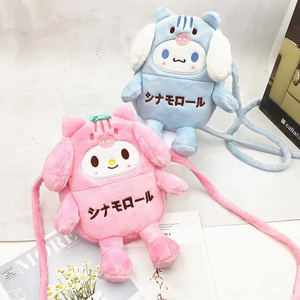 

Kawaii Sanrioed Plush Messenger Bag Kuromi Cinnamoroll My Melody Plush Shoulder Bags Keys Coin Purse Kids Girls Birthday Gifts