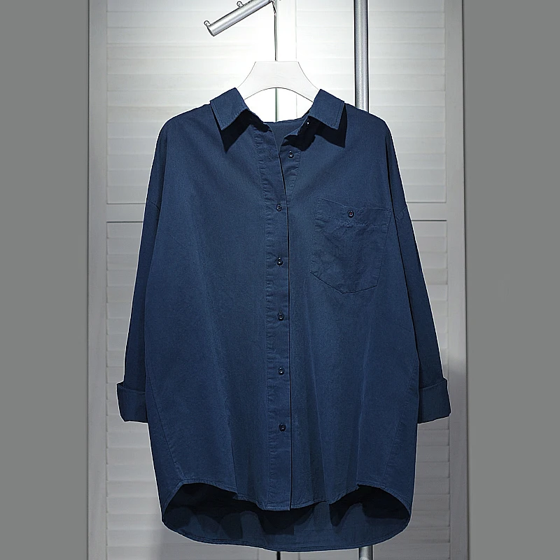 Solid Shirts Women Design Single Pocket Loose Casual Top 2024 New Autumn and Winter High-Grade Stacked Shirt