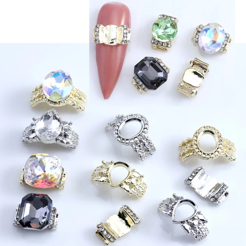 

10 шт. Роскошные циркониевые кольца-подвески с кончиками пальцев, подвески для ногтей, золото, серебро, многоярусная форма, металлические укр...