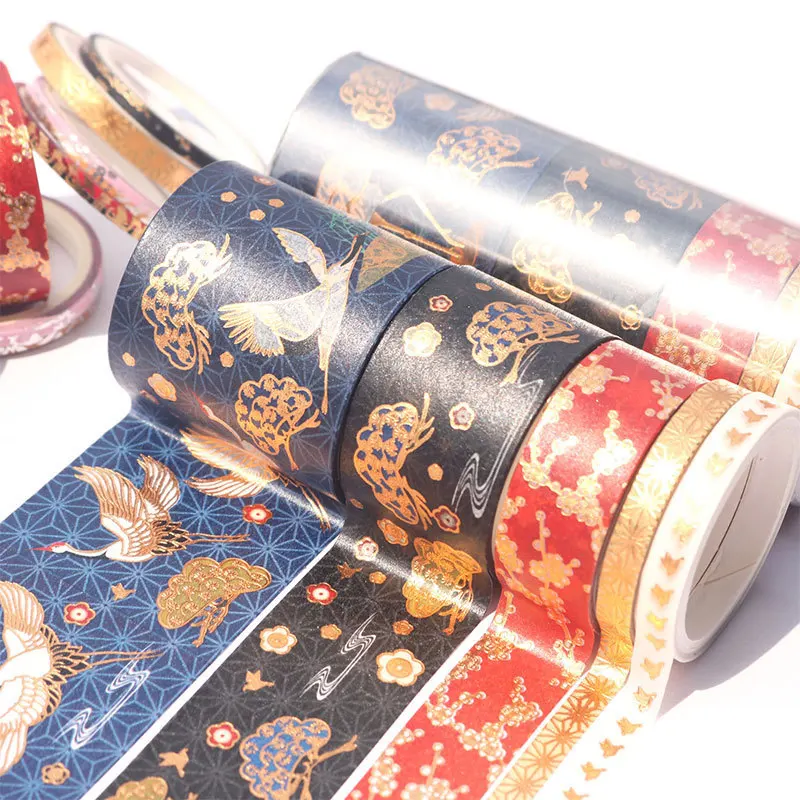 

DIY Decoration 5-roll Set Chinese Style Bronzing Crane and Paper Tape Antique Hand Account Tape Lipstick Sticker