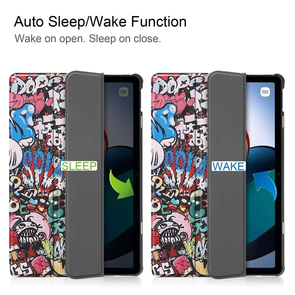 Чехол для планшета Redmi Pad, спящий режим и пробуждение, умный принт, однотонный чехол из искусственной кожи с откидной крышкой, складной кронштейн, противоударный чехол