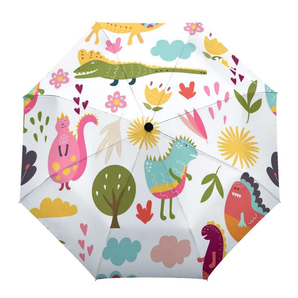 

Dinosaur Flower Fresh Rain Foldable Umbrella for Women Males Eight Strands Sunny Umbrella Fully-automatic Umbrella