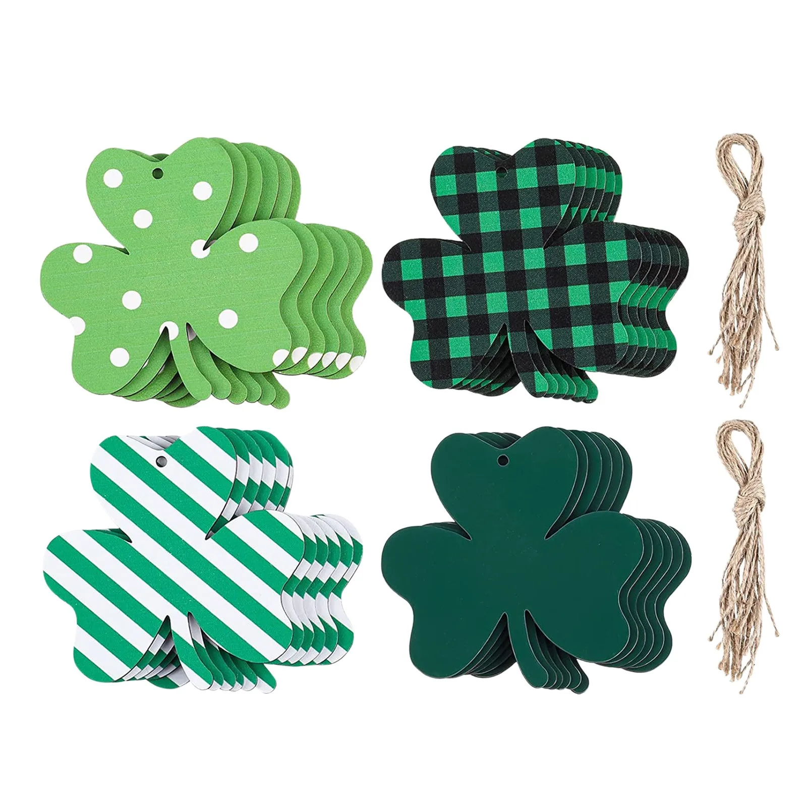 

24 шт., зеленые деревянные украшения ко Дню Св. Патрика, украшение на ирландский день, деревянные украшения с веревками, искусственные украше...