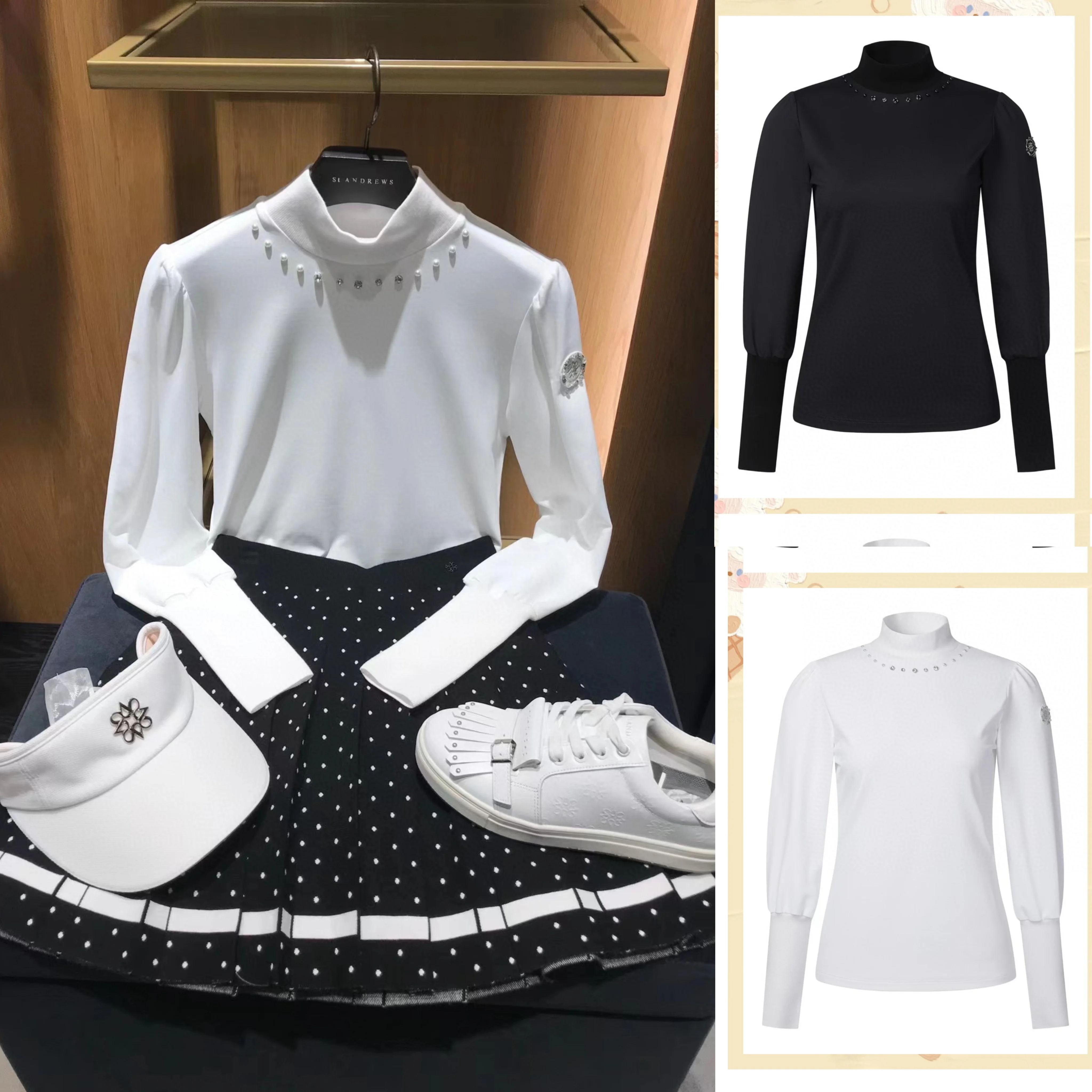 

Golf Autumn and Winter Thin Velvet Long Sleeve Women's Warm Skin Sports Base Single Coat Stand Collar Slim Court Style
