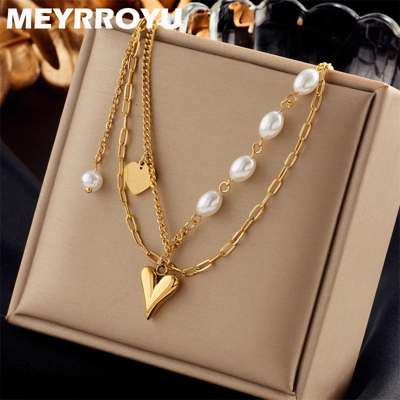 

MEYRROYU 316L Stainless Steel Heart Pendant Chain Choker Necklace For Women Men Jewelry Party Gift Bijoux Acier Inoxidable Femme