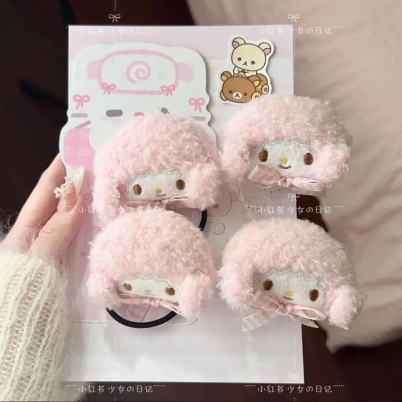 Kawaii Sanrio My Sweet Piano плюшевый круг для волос мультяшная розовая заколка с