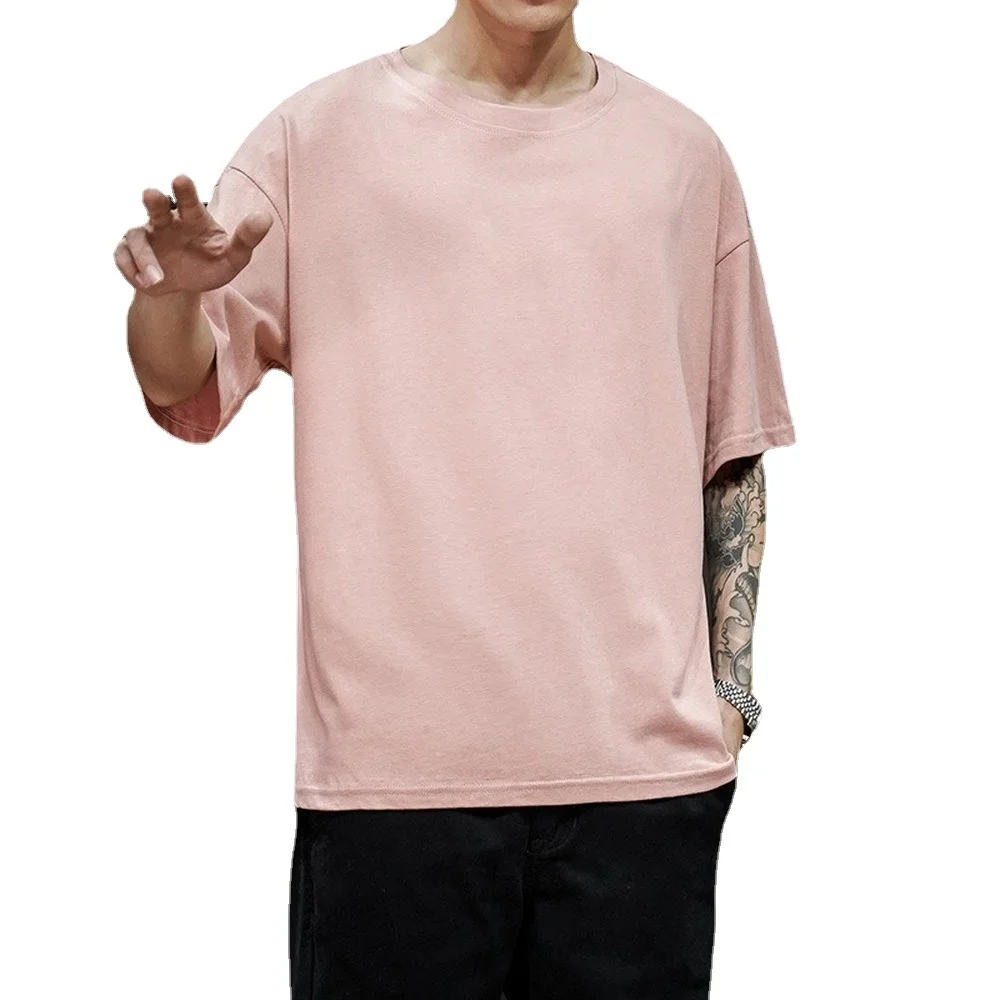 

100% Cotton New Summer Men's T Sirt Solid T Sirt Mens Oversized Five alf Sort Sleeve Casual Cotton Mens Streetwear Top Tees