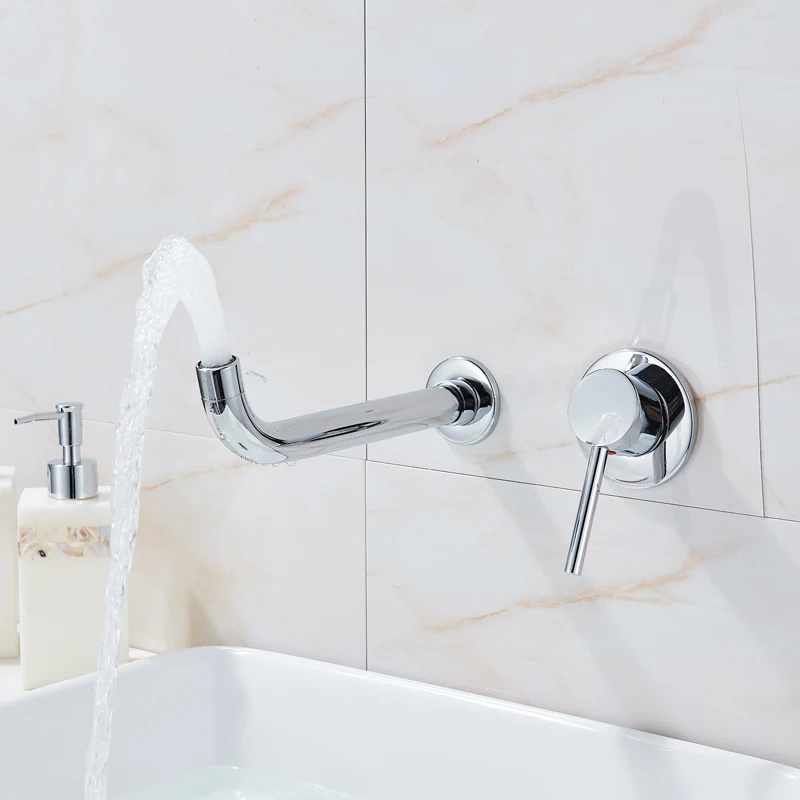 

Wall Mounted Basin Sink Faucet Bright Chrome Single Lever Bathroom Mixer Faucet Swivel Spout Lavatory Sink Tap for Basin