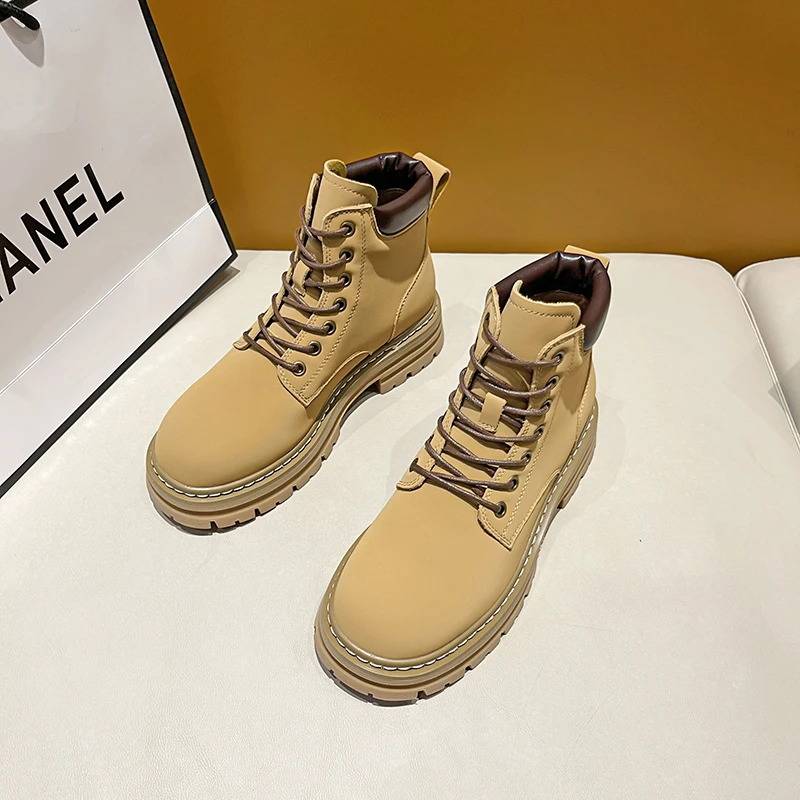 

Womens Round Toe Ankle Boots Lace Up Chunky Heel Combat Outdoor Shoes Retro Girls New 2022 ladies shoes Boots Winter