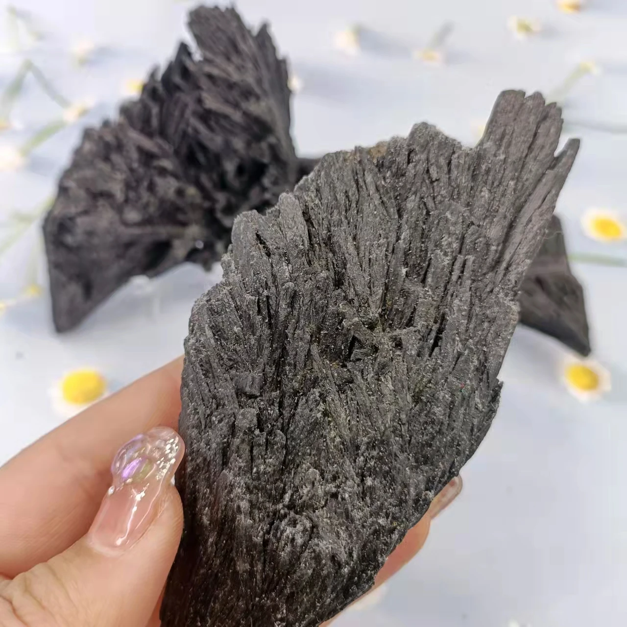 Beautiful Natural Sector Black Tourmaline Rock Crystal Quartz Energy Mineral Stone Home Decoration Office Accessories