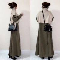 one piece women dress korean fashion long sleeve floor length round neck falbala a line button maxi dress casual 2022 spring new
