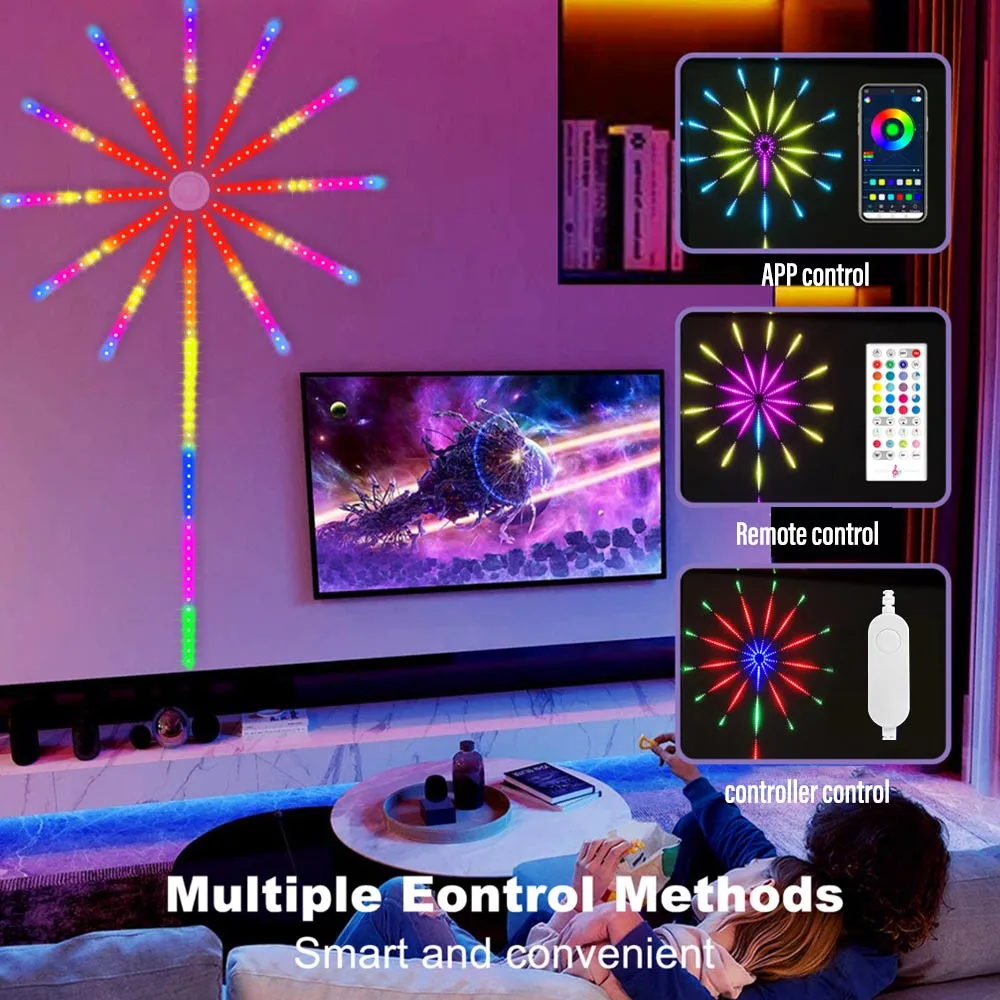 LED Fireworks Light with 5050RGB Smart Bluetooth Light Bar APP Control Music Sync Bedroom TV Wall Bar Christmas Party Decoration