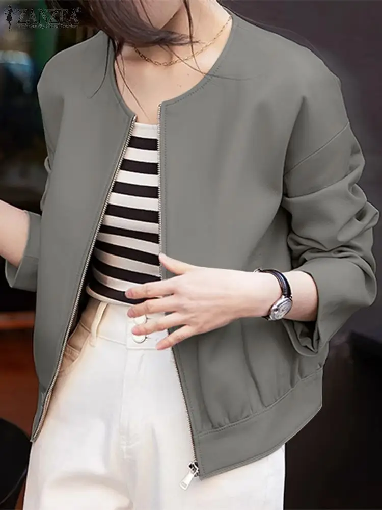 

ZANZEA Women Fashion Jacket Coats Vintage Long Sleeve Zipper Jackets Autumn PU Leather Coat Casual Work Blouse Female Outerwear